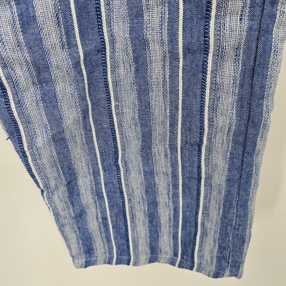 Dash Blue White Linen Blend Straight-leg Pants Size Medium - Picture 2 of 6